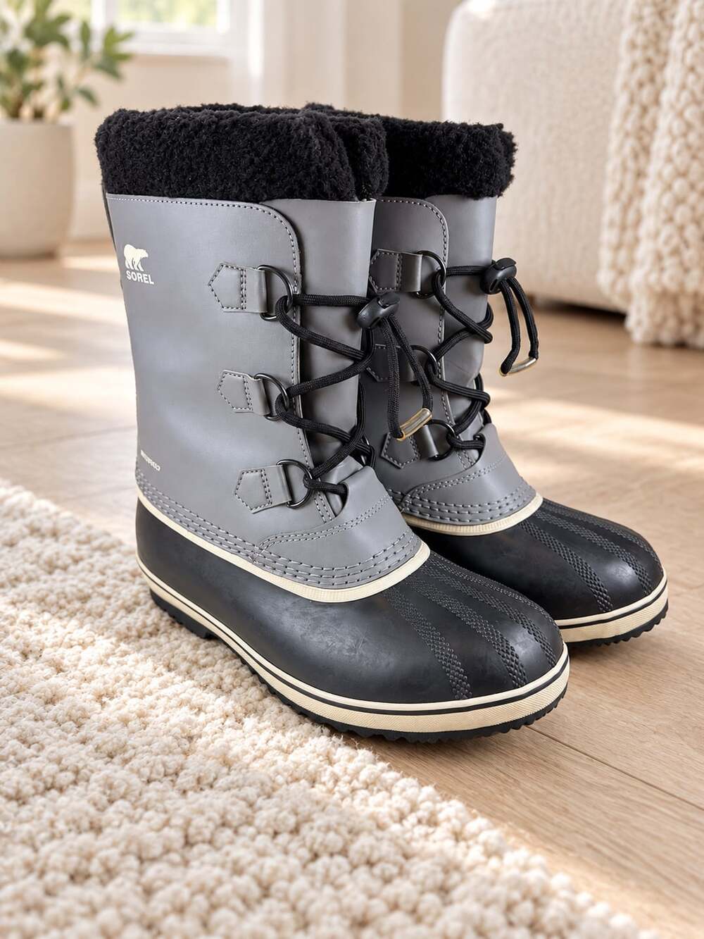 Sorel Yoot Pac TP Youth Snow Boots Size 6 Gray Black Waterproof Lined